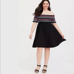 Torrid Embroidered Smocked Jersey Off Shoulder